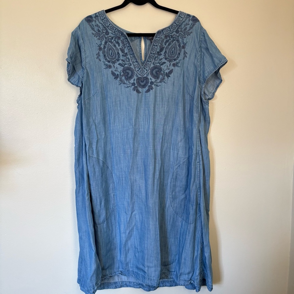 J. Jill Embroidered Indigo Flutter Sleeve Dress Size 2X